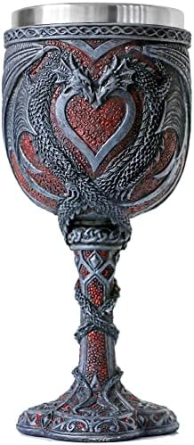 Srednjovjekovni pehar za vino sa dvostrukim zmajem-putir za Valentinovo tamnice i zmajevi-čaša za piće od nehrđajućeg čelika 7oz-romantična