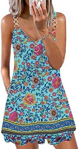 Etcyy ženske ljetne haljine 2023 Boho cvjetna printska haljina V izrez bez rukava Spaghetti remen sa džepovima