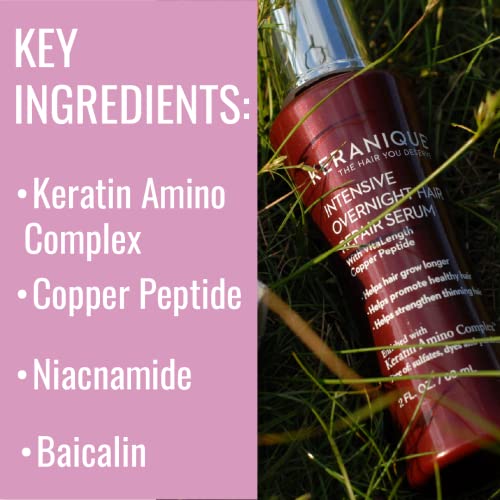 Keranique intenzivni Serum za kosu preko noći, 2 Fl oz-Keratin Amino kompleks, bez sulfata, boja i parabena | pomaže duži rast, podstiče