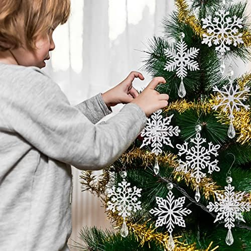 Božić Snowflake ukrasi dekoracije-12kom plastike Glitter Sliver Snowflake dekoracije sa kristalnim privjesak i kukom za jelku Decor