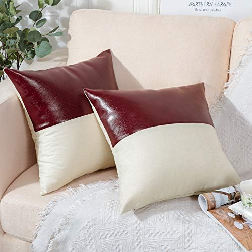 Artscope set od 2 dekorativnog jastuka za kvadratnu bacanje 18x18 inča FAUX kože ubodne posteljine modernih seoskih kauča za jastuke