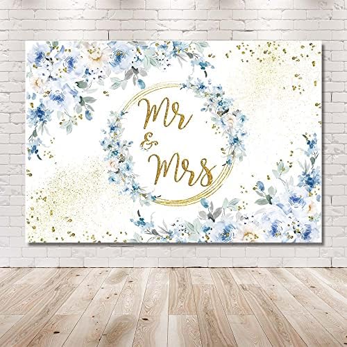 MEHOFOND 8x6ft plava cvjetna pozadina za MR i Mrs ukrasi za Zaručničke zabave parovi vjenčanje zlatne tačke svjetlucave fotografije