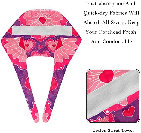 Pink Love Loving heart Radna kapa sa dugmadima i trakom za znoj Podesiva kravata Bouffant kape za žene i muškarce