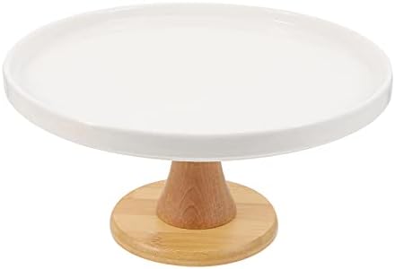 Happyyami keramički stalak za torte okrugli stalak za deserte sa drvenim postoljem Porculanski držač za torte Display Plate poslužavnik