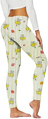 Happy Bee Day Running Yoga helanke za žene Tajice visokog struka cvjetne slatke Pčele meke brušene elastične hlače za teretanu