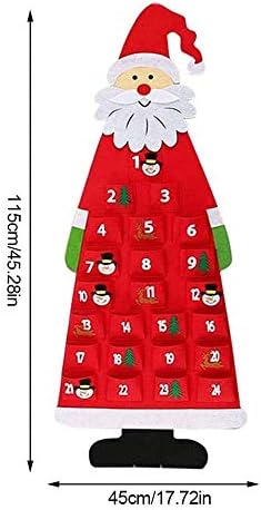 Felt Božić Advent Kalendar za višekratnu upotrebu sa džepovima 24 dana zid visi Santa Advent za djecu odrasle kalendar odbrojavanje do Božić za kućni odmor dekoracije(Red Santa)