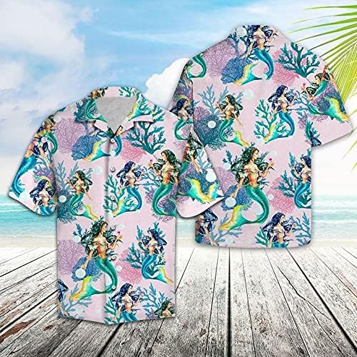 Mermaid Havajske košulje za muškarce Ljeto Muška majica s kratkim rukavima serija kratkih rukava 197