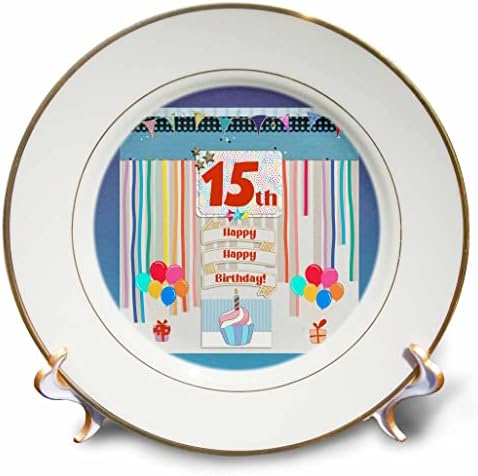3Droza slika 15. rođendana, cupcake, svijeća, baloni, poklon, streameri - ploče
