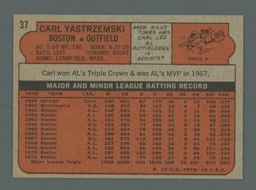 1972 TOPPS 37 Carl Yastrzemski boston Red Sox Baseball kartica Ex / MT - Bejzbol kartice