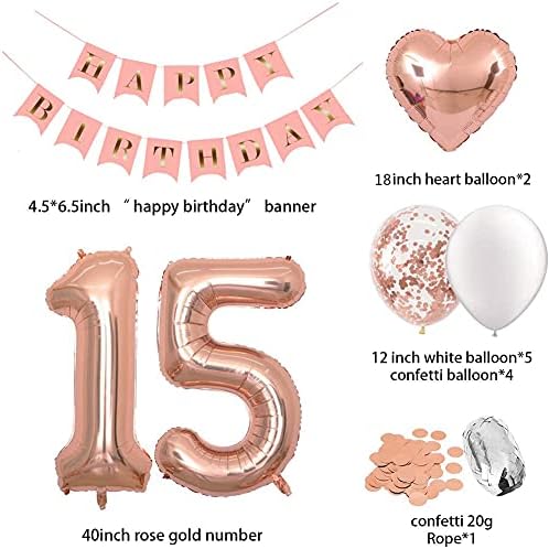 Rođendanski ukrasi Pink Hretan Rođendan Banner 40inch Rose Gold broj 15 baloni Rose Gold konfeti baloni 1 u prečniku srce konfete