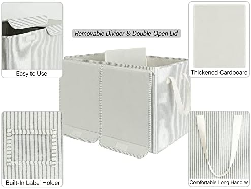 Skladištenje za odlaganje kante sa preklopnim poklopcima, kutija za skladištenje ugrađenim, sivim i bijelim prugama, 24 ¾ l x 13 w x 16 h