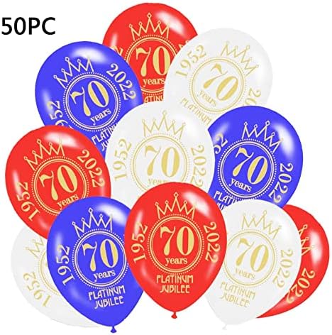 N / A / A 70. jubilejski baloni, Union Jack Jubilee ukrasi 2022, 12in tiskani baloni za lateks, crveni, bijeli i plavi ukrasni baloni