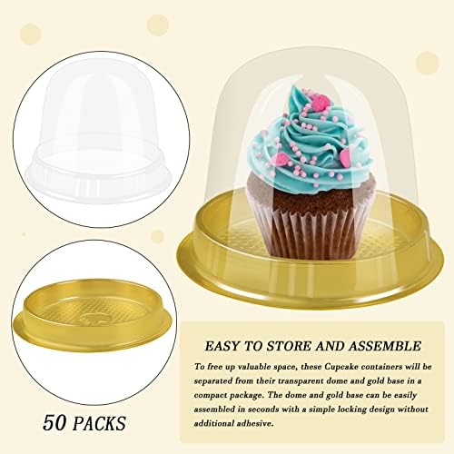 WYOMER 50 pakovanje 4 inča zlatne pojedinačne kutije za kolačiće sa poklopcem Plastična pojedinačna posuda za Cupcake pojedinačni