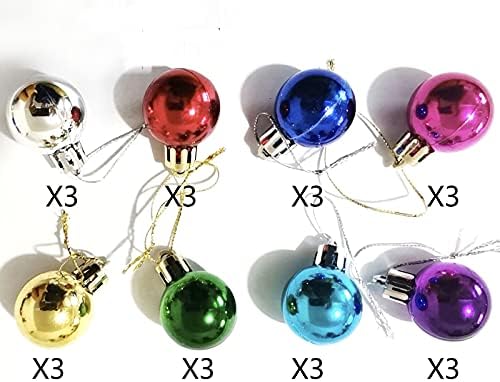 NOROUOV Multicolor Mini Glitter Ball minijaturni rustikalni Božićni ukrasi 24 paket Set od 8 boja božićnih ukrasa za mala stabla 1.2