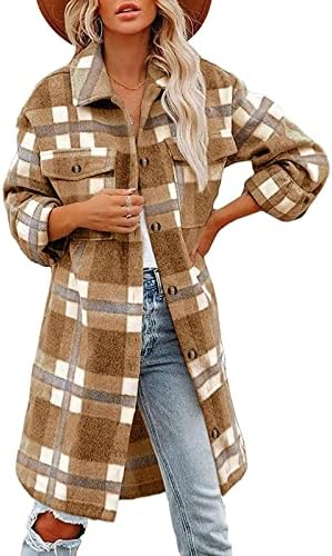Peplum party majica za žene Jesen na dugim rukavima Trendy jaknu PLAID V CAT CRET Gumb Up Flannel Comfy Softhing majica