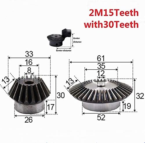 XMEIFEITS industrijski zupčanik 2kom / lot 1:2 zupčanik 2 modul 15 rupa za zube 8mm + 30 zuba unutrašnja rupa 12mm 90 stepeni pogon
