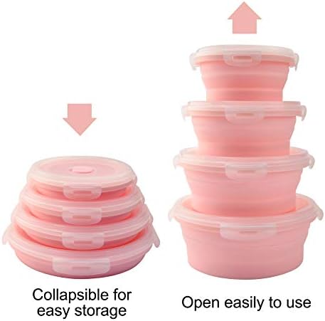 Silikonski sklopivi kontejneri za skladištenje hrane, Set od 4 okrugla sklopiva silikonska kutija za ručak,sef za mikrovalnu pećnicu