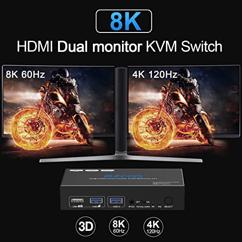 USB 3.0 KVM prekidač HDMI Dual Monitor 2 računar 4k 120Hz 8K VRR G / Sync Atmos hotkey Toggle IC Remote-KVM Extend Display Keyboard