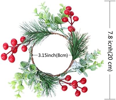Saktopdeco Svijeće prstenovi male umjetne crvene bobice Pine igle za prstenje sa snježnim eukaliptusom za božićne ukrase dekor za
