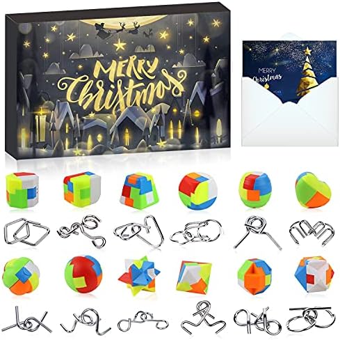 SUPER YIICOO 24 kom zagonetke za mozgalice Advent Calendar, metalne žice i plastične zagonetke Advent Calendar 2022, Božićni kalendar odbrojavanja Poklon kutija za djecu tinejdžeri odrasli izazov
