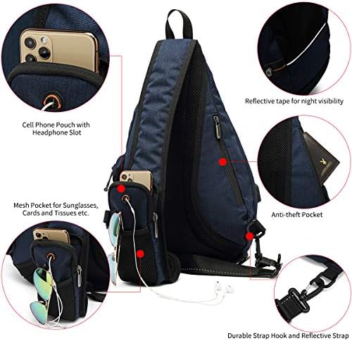 TUDEQU Sling torba Crossbody Sling ruksak sa USB priključkom za punjenje, vodootporna torba za rame na otvorenom za planinarenje s