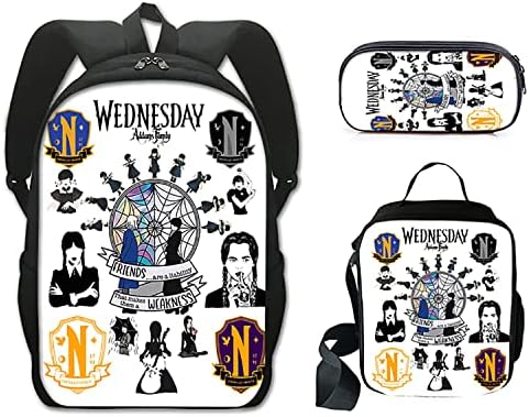 LGNACELEE Wednesday ruksak Set 3d ruksak sa kutijom za ručak, pernica za piknik, planinarenje, svakodnevno