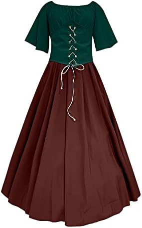 lcziwo ženska Srednjovjekovna Vintage haljina 50-ih renesansni blok u boji korzet Patchwork off ramenski rukav Irska balska haljina