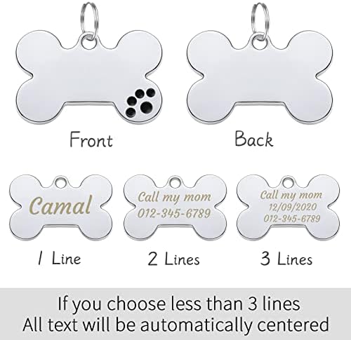 Camal Dog Oznake ugravirane za kućne ljubimce, 2 pakovanja, personalizirane pseće oznake, oznaka pasa, oblik kostiju na obje strane do 3 retka teksta, pribor za kućne ljubimce, jednostavan za čitanje