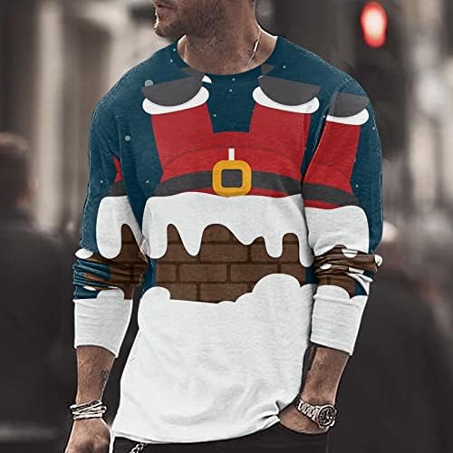 XXBR božićne majice s dugim rukavima za muške, Xmas 3D grafički santa claus print Crewneck Tee Tops Party Sports majica