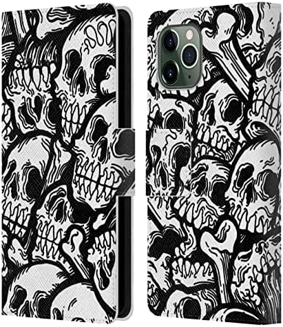 Dizajn kućišta za glavu zvanično licenciran Matt Bailey All Over Skull Leather Book Wallet Case Cover kompatibilan sa Apple iPhone
