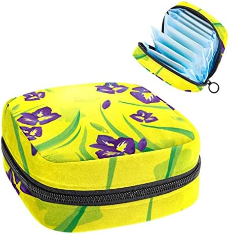 Torbe za čuvanje higijenskih uložaka držač jastučića za njegu ljubičasti cvijet irisa sa žutom pozadinom prenosiva torba za period