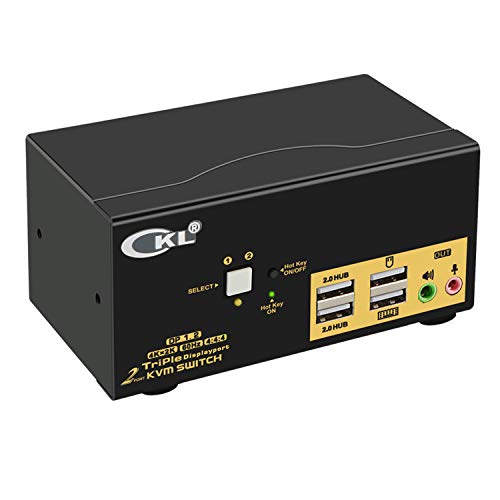 CKL 2 Port KVM prekidač Trostruki monitor DisplayPort 4K 60Hz, 2 računara X 3 monitora KVM prekidač sa audio i USB 2.0 čvorišta DP