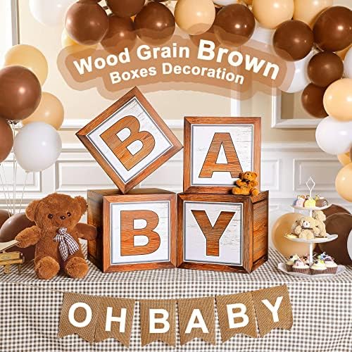 4 komada Baby Shower Boxes Wood Grain Brown Balloon box with Baby Letter Blocks dekoracija za zabavu za Baby Shower Decoration Boy