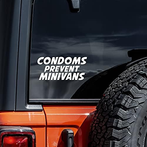 Kondomi sprečavaju minivanske naljepnice vinil naljepnice Automobili zidni laptop kamiona | Bijela | 5,5 x 2,5