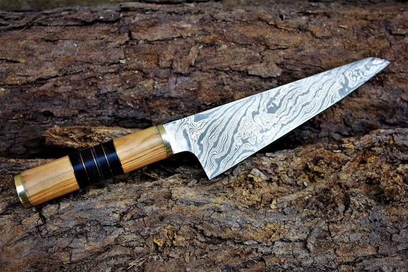 Japanski kuharski nož od Damask, japanski kuhinjski nož, nož za kanjivanje, nož za honesuki, oštri profesionalni kuharski nož - kožni