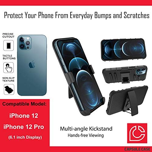 Ohiya Case kompatibilan sa iPhone 12 Pro [Zaštita od vojne klase udarca otporna na udarcu Chickstand Zaštitna crna fuse za iPhone