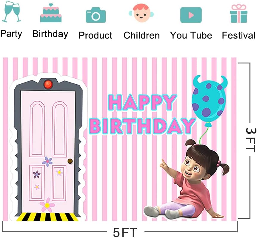 Girl Boo pozadina za rođendanske potrepštine 5x3ft Monster Inc Pink door Photo pozadina Baby Shower baner za ukras stola za rođendansku