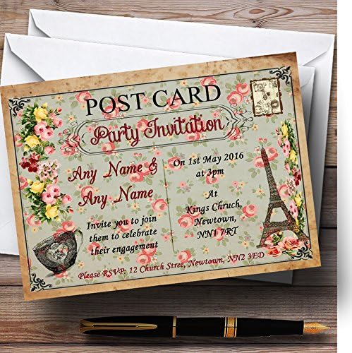 Vintage Paris Shabby Chic razglednice cvjetni personalizirani zaručnički zaručni poziv pozivni.