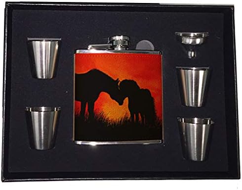 Sunshine Cases Warmblood Horse and Shetland Pony at Twilight Art by Denise Every Stainless Steel Liquor Pocket Hip Flask