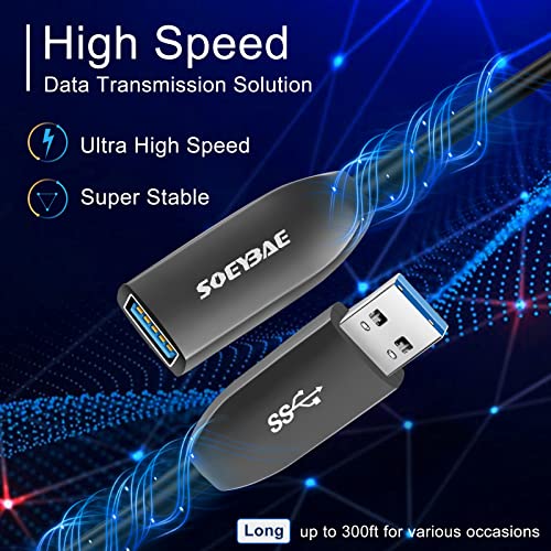 Soeybae USB 3.0 produžni kabl 30ft / 10m, USB 3,0 vlakno optički kabl A-muški do a-ženske velike brzine 5Gbps Extender Cord za prenos