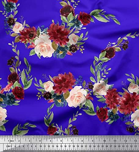 Soimoi plava pamučna platnena tkanina Ranunculus & amp ;božur Floral Print Print Print Fabric by Yard 42 Inch Wide