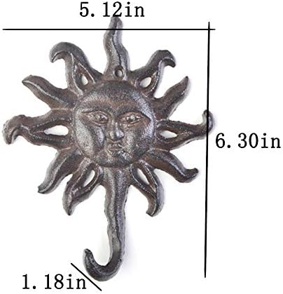Geenit antikvud livenog željeza glavom sunca s jednim kukom vješalica u obliku kaputa u obliku kapu za kapute, teška željeznog umjetnosti