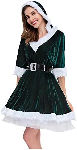 RbCulf Ženska haljina sa kapuljačom Božić Cosplay kostimirana haljina za zabavu od punog krznenog V-izreza sa pola rukava Swing maturalne