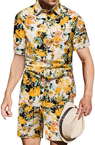 Bebuerrg muške majice i kratke hlače odijevaju ljeto 2 komada cvjetnog casual gumba niz havajske setove košulje
