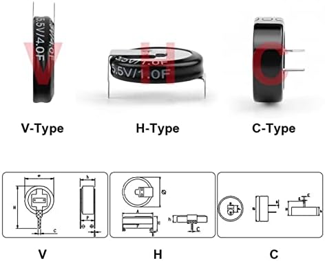 AHFEI 5.5V Super kondenzator 0.1F 0.22F 0.33F 0.47F 0.64F 1F 1.5F 4.0F Super kondenzatorski kapacitet H-tipa Supercapacitor