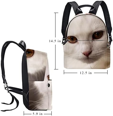 Tbouobt kožni putnički ruksak lagani laptop casual ruksak za žene muškarci, životinjska bijela mačka