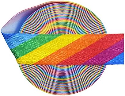 2 5 10 Yard 3/4 20mm Rainbow Print Fold Over Elastic Spandex saten Band Tape hair Tie Headband DIY šivaća Trim 5 Yards