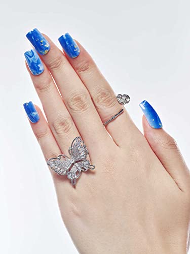 Plava presa na noktima kratki-crtani kvadrat Glamermaid lažni nokti sa ljepilom za nokte, bijeli Ovalni umjetni nokti s ljetnim dizajnom,