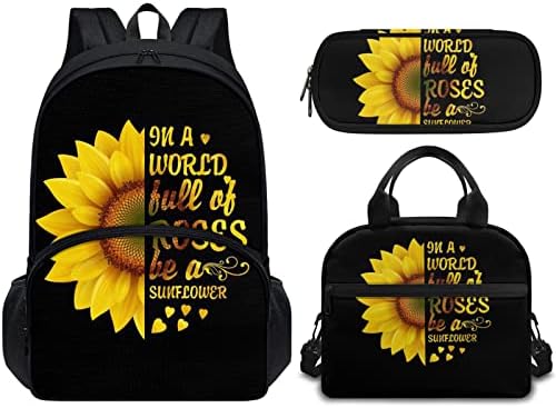 Hugs Idea Sunflower Ispis Lagana školska torba s ručkom kutijom i olovkom za laptop ruksak za laptop za muškarce za muškarce Žene