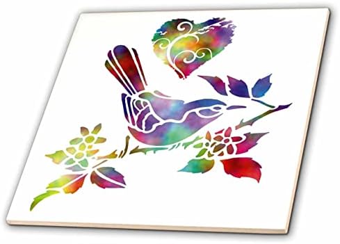 3drose Love Warbler Birds-Tie Dye Warbler Bird and Swirly Heart-Tiles